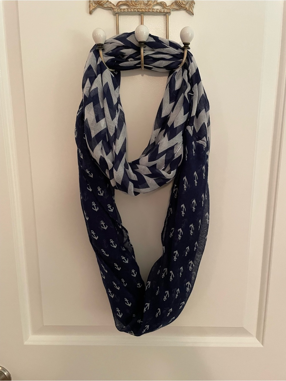 Nautical Chevron & Anchor Infinity Scarf - Navy & White